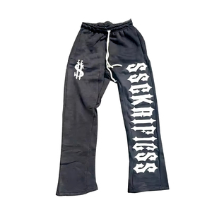 <b>Wholesale</b> High Quality 100% Cotton French Terry <b>Flared</b> <b>Sweatpants</b> Custom Logo Raw Hem Loose Fit Flare Joggers Streetwear Pants - Product Image 2