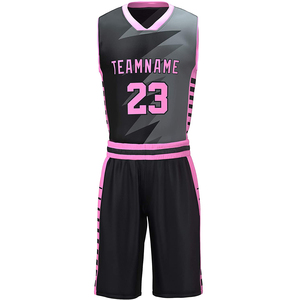 Custom <b>Black</b> Basketball Jersey Shorts Set Pink Accent Stripe Sublimated Team Uniform Breathable Training <b>Mens</b> Basketball Kits - Product Image 2