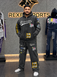 Ensemble de survêtement personnalisé pour homme, sweat à capuche zippé en polaire premium et pantalon de survêtement, impression multicolore, broderie, patch, streetwear - Product Image 1