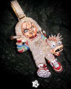 Pendentif 3D Chucky en Moissanite VVS taille brillant, serti griffe, personnalisable, en argent sterling 925 plaqué or, luxe unisexe, style glacé - Product Image 2