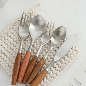 Fancy Design Stainless Steel Cutlery Set With Wood Handle Modern Style Dinnerware Mirror Polished Knife Fork Spoon <b>Flatware</b> Set - Product Image 4