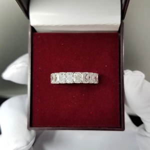 Custom Full Radiant Cut Moissanite Hiphop Engagement IGI Certified Band S925 Sterling <b>Silver</b> Paved Wedding Stackable <b>Ring</b> - Product Image 5