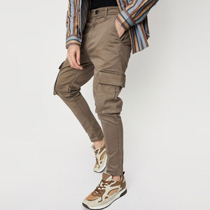 Pantalones Cargo Marrones para Hombre, con Múltiples Bolsillos, Tela de Lona Informal, Cintura Media, Cierre de Botones, para Primavera - Product Image 4