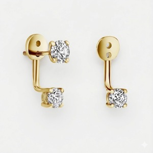 ต่างหูเพชรแล็บโกรว์ 14K ทองคำขาว ดีไซน์หน้า-หลัง สำหรับผู้หญิง ต่างหูแบบหนีบหู ประดับเพชรสองเม็ด ของขวัญ - Product Image 6