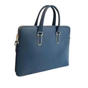 Maletín Unisex de Cuero Genuino Azul Marino, Clásico, Casual, Lujoso, con Cierre de Cremallera Dorada, Hecho a Mano, Impermeable, Ligero y Portátil - Product Image 5