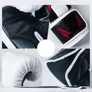 Gants de boxe en cuir blanc, noir et rouge personnalisables avec fermeture Velcro pour l'entraînement des adultes - Product Image 6