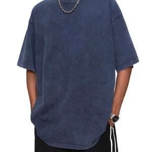 Camiseta de Alta Calidad con Lavado Ácido, Cuello Redondo Ancho, Manga Corta, Estilo Ringer, Oversize, para Hombre, de Algodón, Vintage - Product Image 6