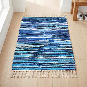 3' x 5' Blue Handwoven Recycled Cotton Chindi Area Rug for Bedroom Coastal Scandinavian & Contemporary Home - Product Image 3