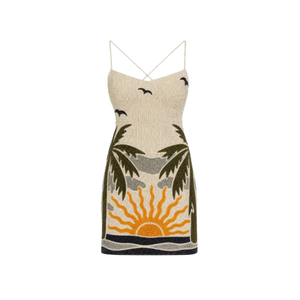 Vestido midi recto sin mangas con estampado animal y cuentas verdes, con detalles de sombrilla y tumbona, y ribete en contraste. ¡Gran oferta! - Product Image 3