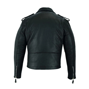 Veste de moto en cuir véritable pour homme, noire, col rabattu, fermeture éclair, ceinture, coupe classique, pour l'hiver - Product Image 2