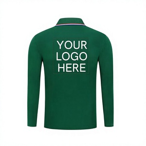 <b>Men's</b> <b>Green</b> Long Sleeve <b>Polo</b> <b>Shirt</b> Cotton Knitted Breathable Custom Logo Embroidery Casual Wear - Product Image 3
