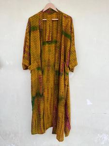 Recycle Crêpe Soie Sari Long Kimono Pour Femmes Indien À La Main Tie Dye Long Kimono - Product Image 5