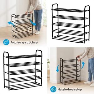 Five Tier Metal <b>Shoe</b> Rack <b>Storage</b> Holder Standing Type Modern Design Non-Foldable for <b>Wardrobe</b> Use - Product Image 3