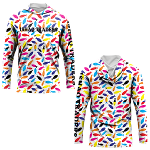 Custom Men's Geometric Print Hoodie UPF 50 Quick Dry Pullover Performance Shirt Adult Fishing Wear Hooded Performance Shirt - Product Image 2