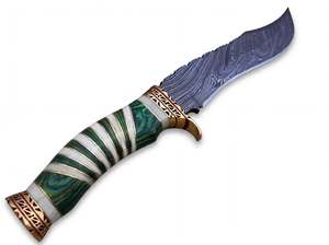 Handcrafted Damascus Steel Recurve Utility <b>Knife</b> Green Wood <b>Bone</b> <b>Handle</b> Brass Guard Field Tool - Product Image 5