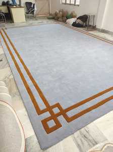 Luxury Modern High Quality Eco-Friendly Non-Slip Area Rug Light Grey Orange Abstract Pattern Hand-Tufted Cotton Material Border - Product Image 2