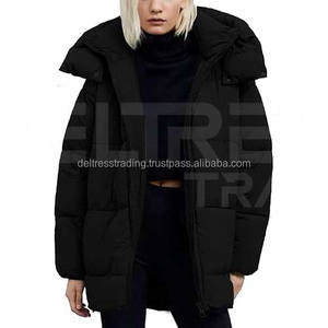 Chaqueta de invierno cálida para mujer al por mayor, con capucha, cremallera completa, larga, transpirable, relleno de algodón, tejido de lana, gorro desmontable - Product Image 3