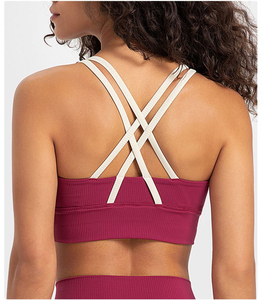 Top Deportivo Sin Costuras Acanalado Morado Claro para Mujer, Sujetador Deportivo Halter Sin Varillas con Espalda Cruzada para Yoga - Product Image 5