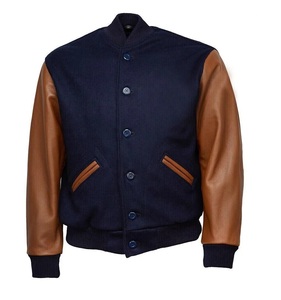 <b>Men's</b> Red Blue Varsity <b>Jacket</b> PU <b>Leather</b> Sleeve Preppy Style Turn-down Collar Button Closure Autumn Wear - Product Image 1