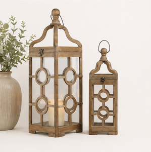 Best Quality Wood Candle <b>Lantern</b> <b>Set</b> with Round Finial Top Vintage Decorative Hanging <b>Lantern</b> for Indoor Outdoor Garden Decor - Product Image 6