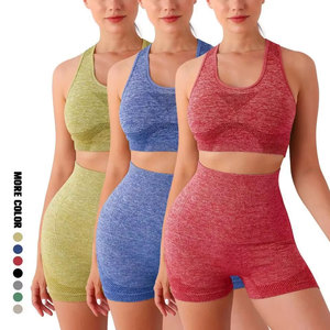 Ensemble de yoga pour femme : Shorts de sport, brassières de sport, hauts d'entraînement, vêtements de yoga, leggings de fitness, ensemble de gym, ensemble de yoga sans couture - Product Image 1
