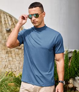 <b>Men</b> Soft Mock <b>Turtleneck</b> Tee Solid Color Casual Summer Shirt OEM Custom Bulk - Product Image 3