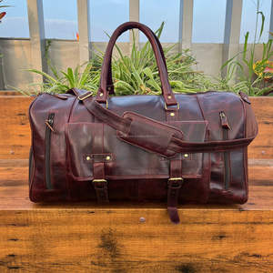 La mejor bolsa de viaje de fin de semana de cuero genuino de grano completo grande para hombres, zapatos de fin de semana de piel de vaca Vintage, bolsas de viaje para la noche - Product Image 3
