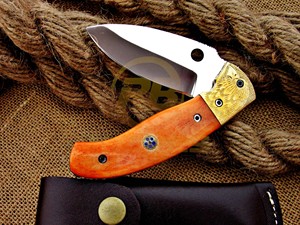 Cuchillo plegable hecho a mano con mango de hueso, cuchillo de bolsillo EDC para caza, camping y supervivencia con funda. - Product Image 4