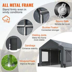 Tettoia per Camion Extra Large 12 X 20 ft, Carport Portatile con Finestre Ventilate e Pareti Laterali Rimovibili Impermeabili - Product Image 5