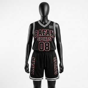 Women Basketball Jersey <b>High</b> quality 180 GSM mesh fabric basketball jersey short set black <b>red</b> with custom screen print logo - Product Image 3