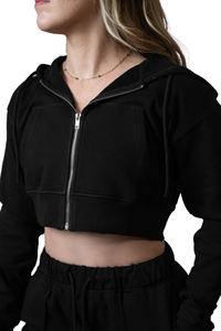 Sweat-shirts à capuche zippés d'hiver de haute qualité, coupe courte, personnalisables, avec logo personnalisé, pour femmes. - Product Image 3