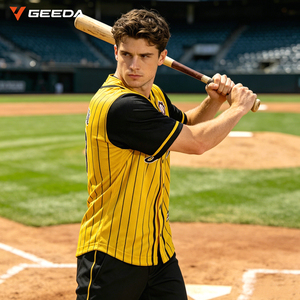 Maillot de baseball rayé jaune et noir pour homme GEEDA, manches courtes, polyester respirant, uniforme d'équipe pour adultes, toutes saisons - Product Image 1