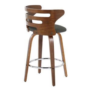 Cosini Tabouret de bar moderne du milieu du siècle de 26 po, hauteur fixe avec pivot, bois de noyer et tissu anthracite, pied en métal chromé - Product Image 4