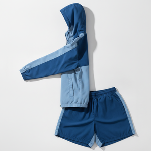 Ensemble short et veste coupe-vent à capuche pour homme, bleu, style décontracté, séchage rapide, polyester tricoté, automne - Product Image 3