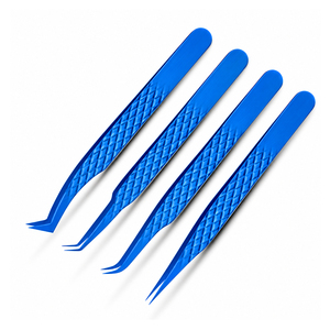 Blue Angled <b>Eyelash</b> Tweezers Fine Tip Plastic Precision <b>Tool</b> for Lash Extensions <b>Beauty</b> Salon Use - Product Image 2