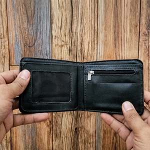 Cartera de Cuero Negra de Lujo para Hombre, Billetera Bifold con Cierre Seguro para Monedas, Ventana de Malla para Identificación, Bolsillo Funcional para Tarjetas Bancarias - Product Image 4