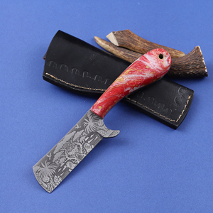 Couteau de chasse artisanal en acier Damas, modèle Bull Cutter, couteau à dépecer de type cowboy, à lame pleine, avec étui en cuir, support OEM - Vente chaude - Product Image 1