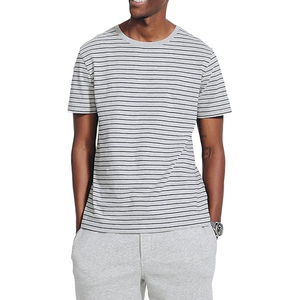 Striped Mens Tee Grey Black Horizontal Pattern Crew Neck Short Sleeve Cotton Casual Wholesale Top - Product Image 1