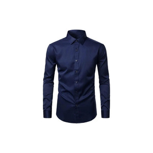 เสื้อเชิ้ตผู้ชายสีดำ ผ้าฝ้าย แขนยาว ปกคอปก สำหรับใส่ทำงานหรือลำลอง ผ้าป๊อปลินสีพื้น ไม่ยับง่าย - Product Image 6