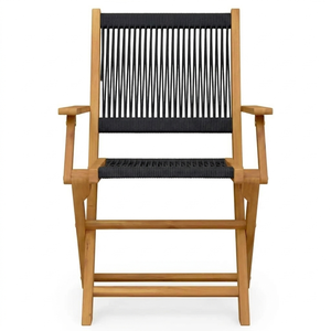 Chaise de jardin pliante en teck, fauteuil d'extérieur avec dossier en corde, pour terrasse et salle à manger - Product Image 5