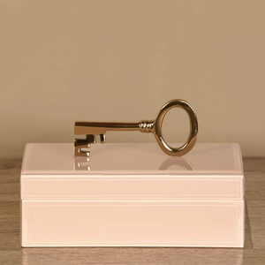 Rose Pink Glass Jewelry Storage Box with Gold Tone Key Handle Glossy Finish Decorative Keepsake and <b>Vanity</b> - Product Image 1