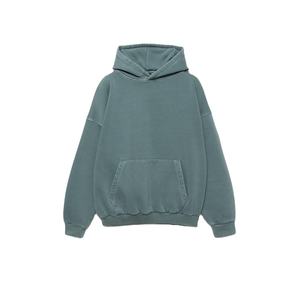 Sweat à capuche ample en jersey de coton brossé épais, délavé style vintage, à manches longues, coupe décontractée, avec cordon de serrage et finition délavée - Product Image 1