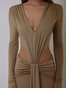 Vestido ajustado de punto elástico con cuello alto, aberturas, estampado, detalle de lazo, sin mangas, color liso, minivestido sexy tipo tubo - Product Image 6