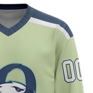 Men Light Green Sublimated <b>Ice</b> Hockey Printable Polyester V Neck Jersey Long Sleeve Sports Shirt Team Wear Training Match - Product Image 6