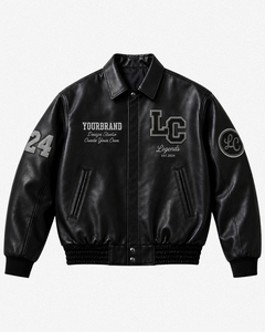 Blouson en cuir personnalisé LEGENDS pour homme, noir, patchwork, style racing, blouson universitaire, marque privée, patch de course, blouson bomber OEM - Product Image 1