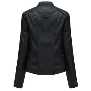 Veste de moto en cuir PU noir pour homme, col montant, fermeture éclair, style motard, avec lacets aux épaules - Product Image 3