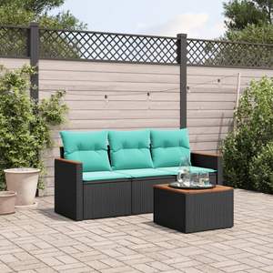 Ensemble de canapés de jardin en polyrotin noir 4 pièces avec coussins - Product Image 1