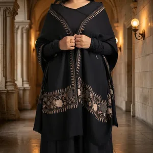 Luxury Women Kashmiri Pashmina Black Floral Shawl Winter Warm Ethnic Embroidered Wrap Dupatta Stole Scarf Wholesales Supply - Product Image 1