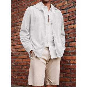 Chaqueta de pana informal para hombre 2025, chaqueta ligera de manga larga con botones cubanos, camisas con botones - Product Image 1