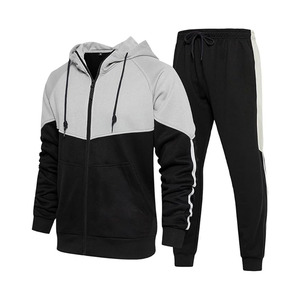 Conjunto Deportivo de Hombre con Capucha, Sudadera de Manga Larga con Cremallera Completa y Pantalones de Chándal, 2 Piezas, Diseño de Parches - Product Image 1